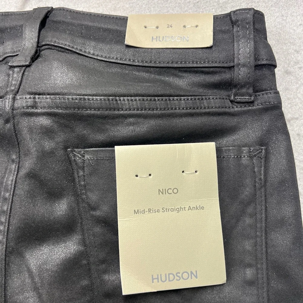 Hudson Nico Mid-Rise Straight Ankle Coated Black Jeans Womens 24 GWFBB11291